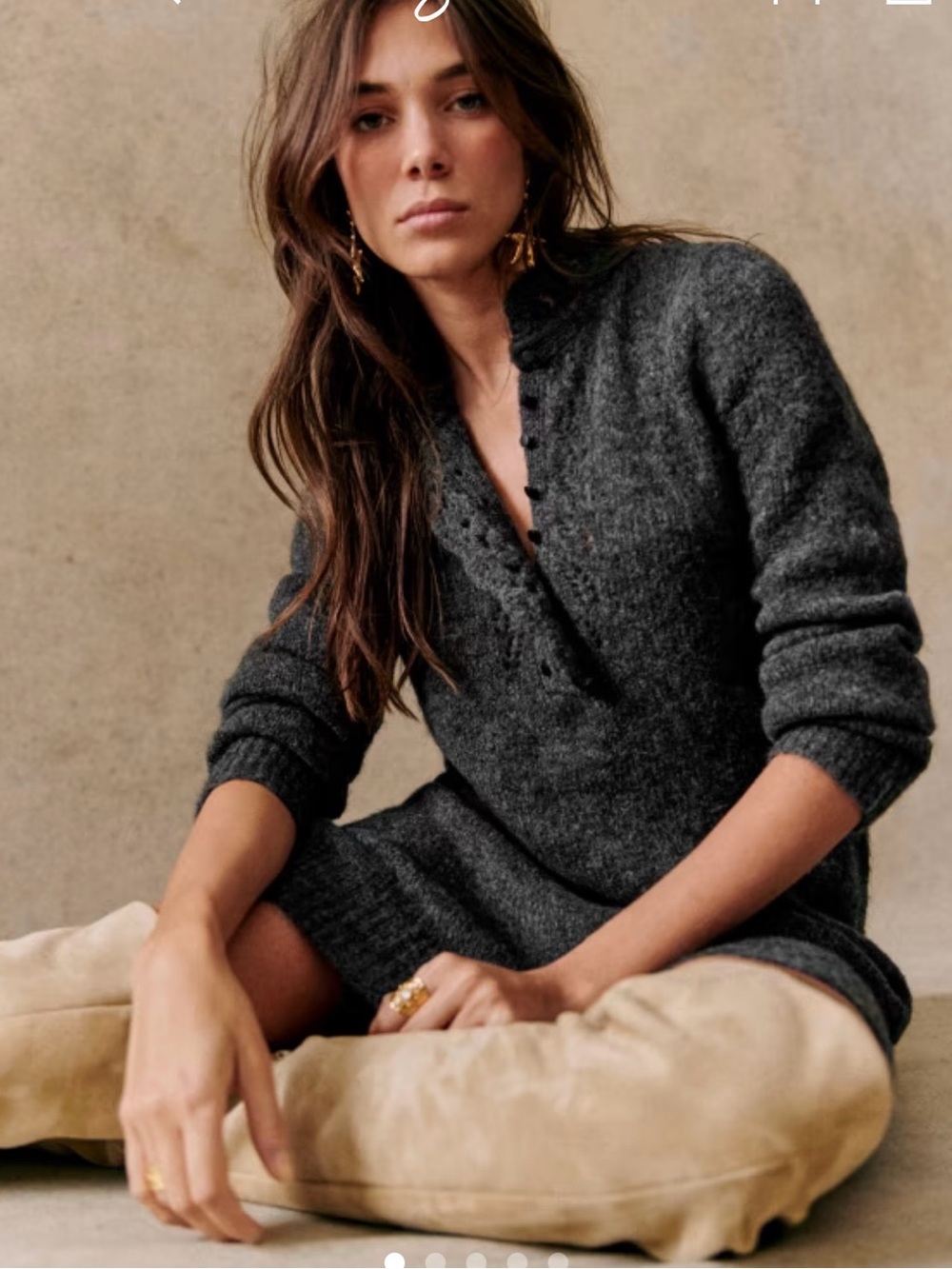 Sezane Angelita Charcoal Button-Front Knit Tunic Sweater Dress XS